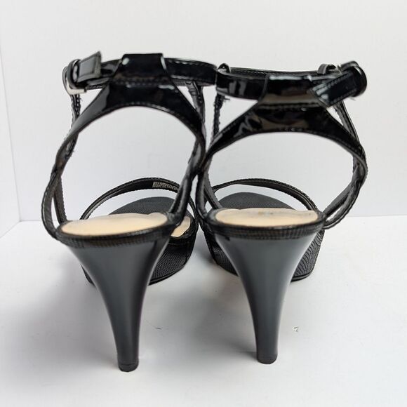 Nine West Jazz Girl Black Patent Strappy Snakeskin Print Platform Heels Womens 9 - Picture 4 of 7